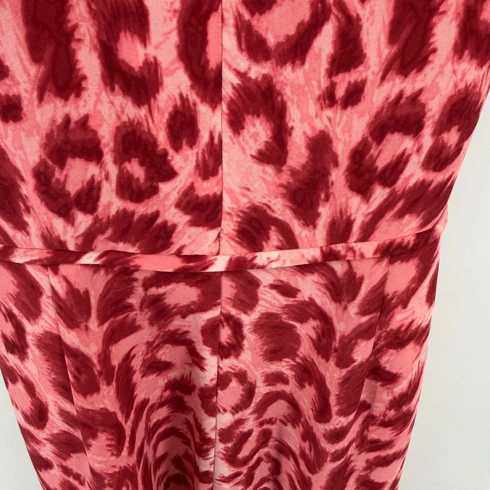 Kate Spade Pink Leopard Print V-Neck Tie Front Midi Dress XS Sleeveless NJMUA674